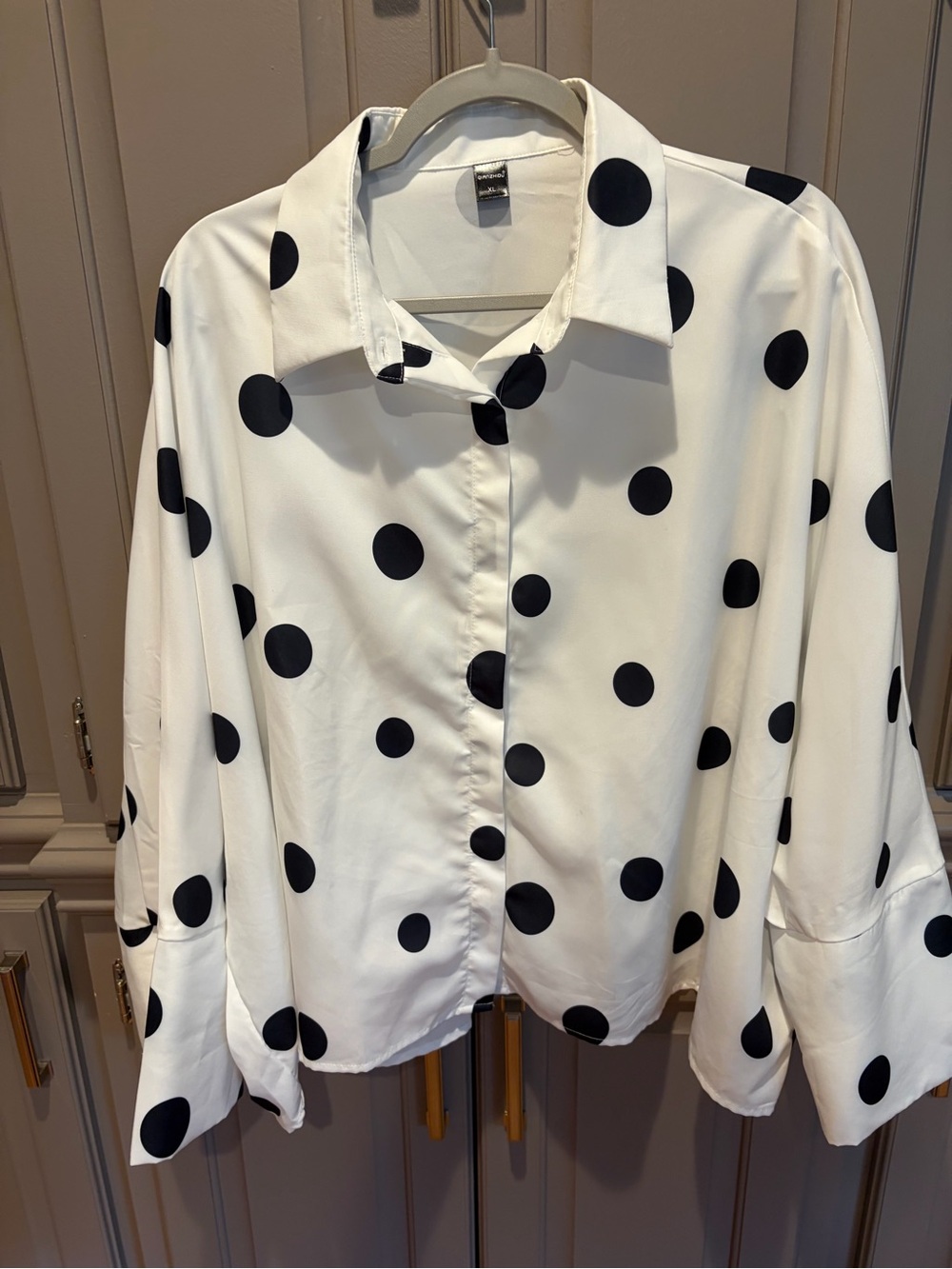 Women's White Polka Dot Button-Up Shirt